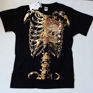 ED Hardy Shirt Skeleton M Men's Skull Roses
